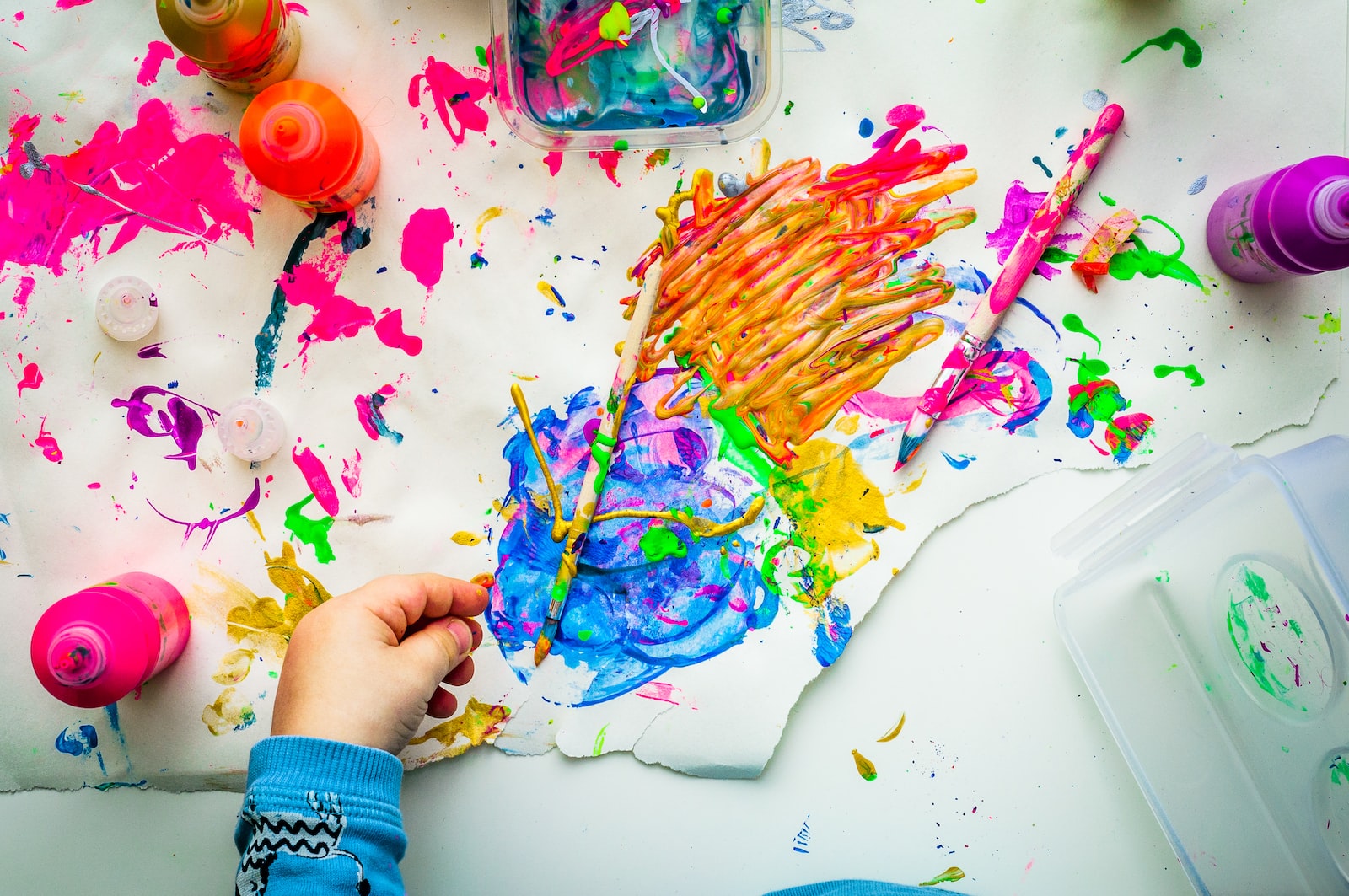A view of a kids painting on a desk